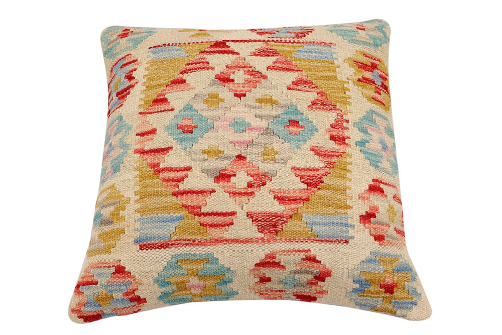 handmade Traditional Pillow Beige Red Hand-Woven SQUARE 100% WOOL Hand woven turkish pillow2 x 2