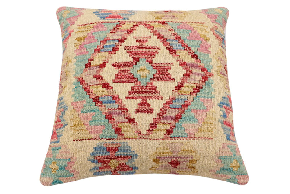 handmade Traditional Pillow Beige Rust Hand-Woven SQUARE 100% WOOL Hand woven turkish pillow2 x 2