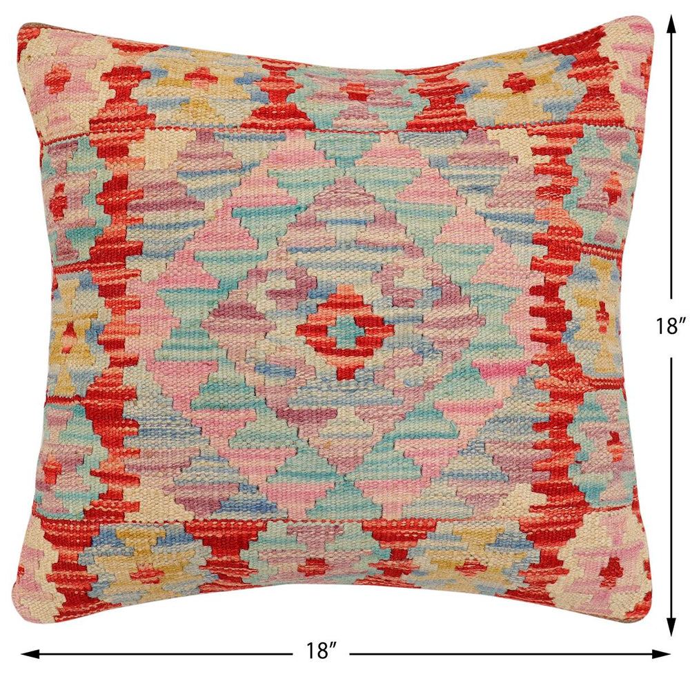 handmade Traditional Pillow Red Blue Hand-Woven SQUARE 100% WOOL Hand woven turkish pillow2 x 2