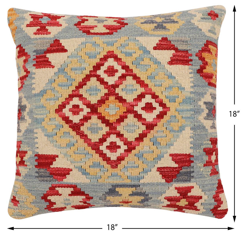 handmade Traditional Pillow Red Blue Hand-Woven SQUARE 100% WOOL Hand woven turkish pillow2 x 2
