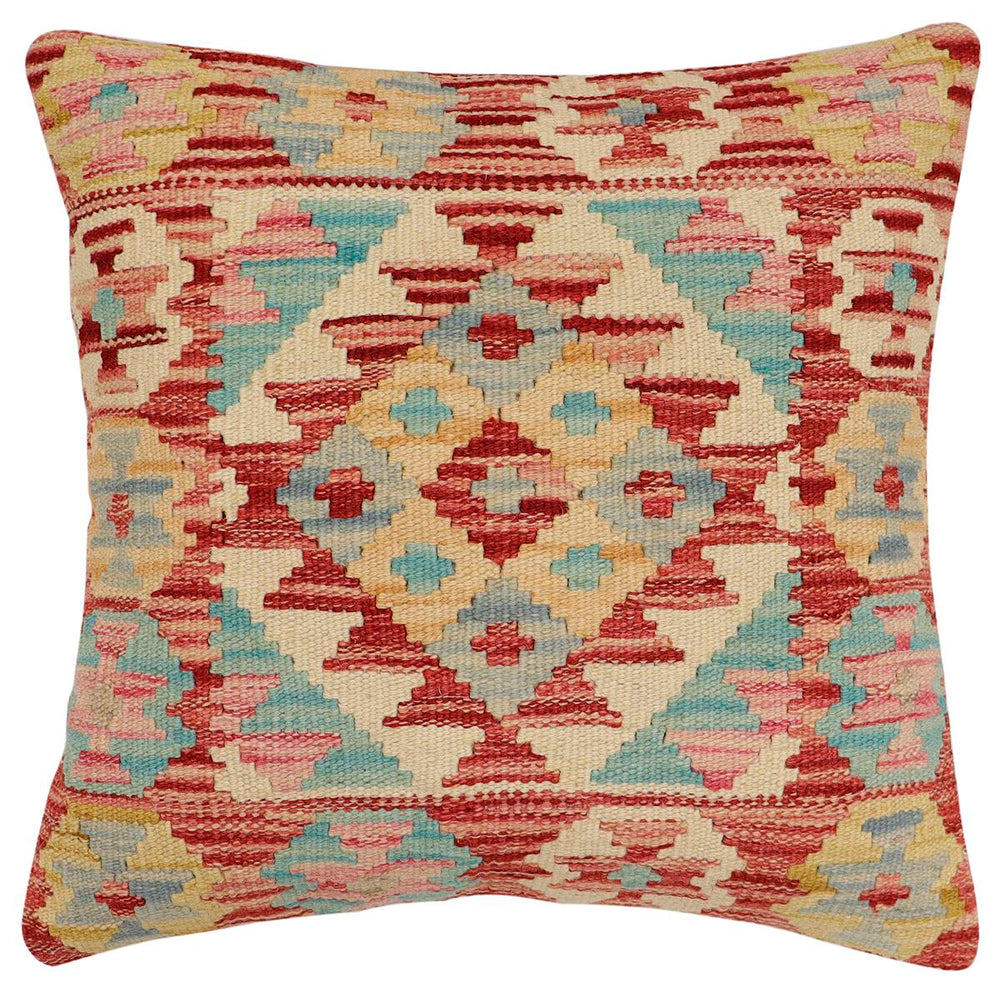 handmade Traditional Pillow Rust Blue Hand-Woven SQUARE 100% WOOL  Hand woven turkish pillow  2 x 2