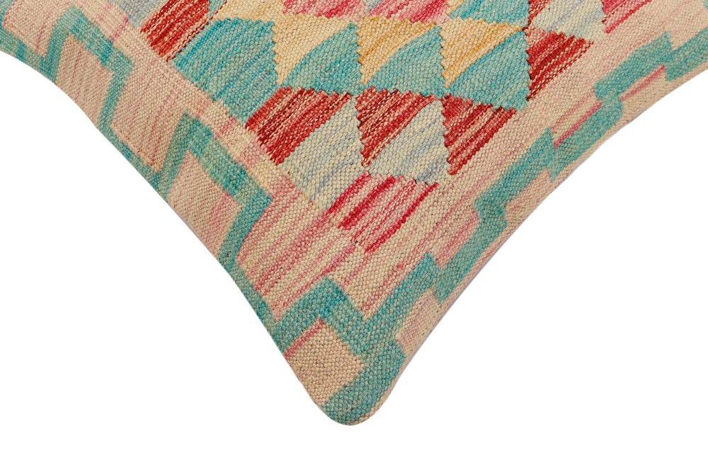 handmade Traditional Pillow Rust Blue Hand-Woven SQUARE 100% WOOL  Hand woven turkish pillow  2 x 2
