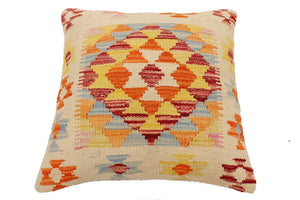 handmade Traditional Pillow Beige Rust Hand-Woven SQUARE 100% WOOL Hand woven turkish pillow2 x 2