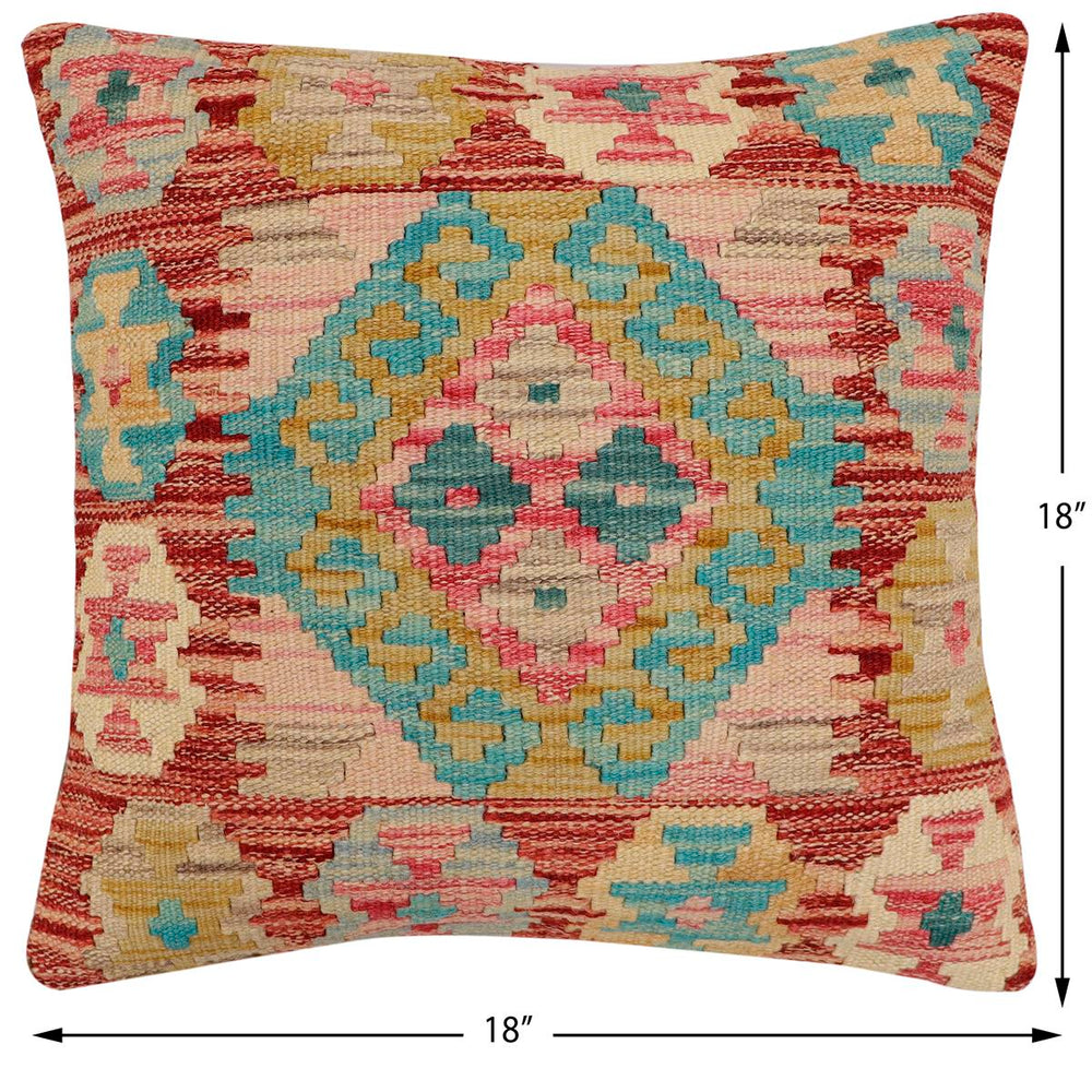 handmade Traditional Pillow Red Blue Hand-Woven SQUARE 100% WOOL Hand woven turkish pillow2 x 2