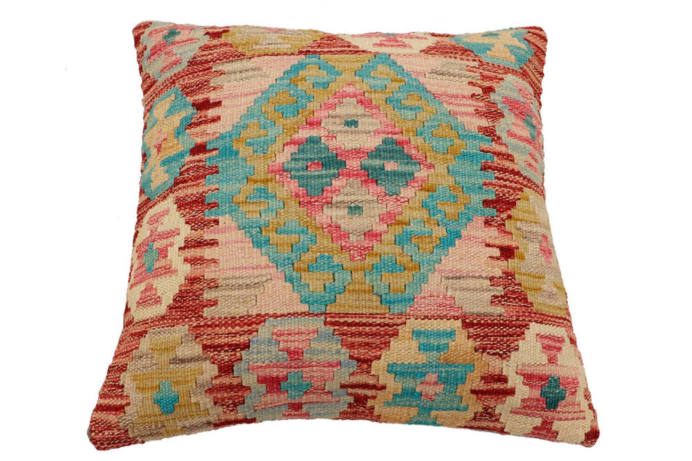 handmade Traditional Pillow Red Blue Hand-Woven SQUARE 100% WOOL Hand woven turkish pillow2 x 2
