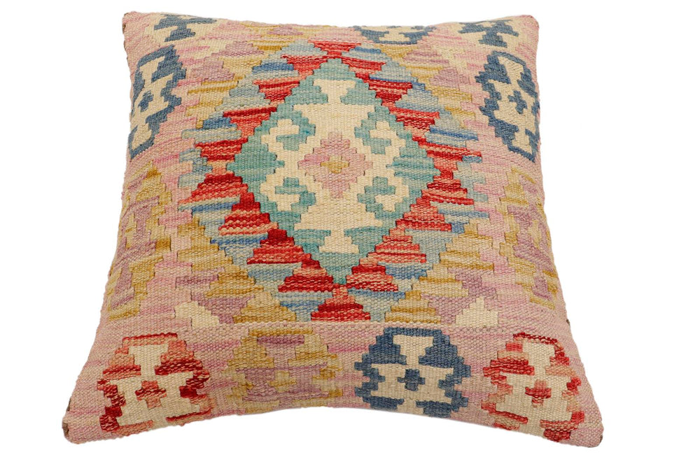 handmade Traditional Pillow Red Blue Hand-Woven SQUARE 100% WOOL Hand woven turkish pillow2 x 2