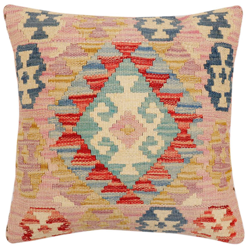 handmade Traditional Pillow Red Blue Hand-Woven SQUARE 100% WOOL Hand woven turkish pillow2 x 2