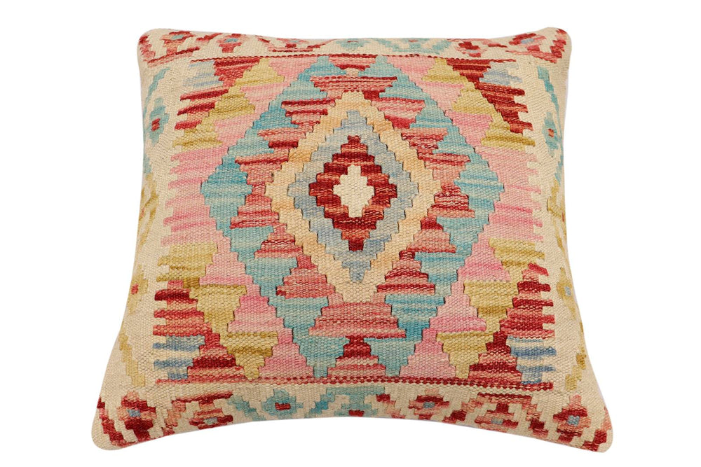 handmade Traditional Pillow Beige Red Hand-Woven SQUARE 100% WOOL  Hand woven turkish pillow  2 x 2