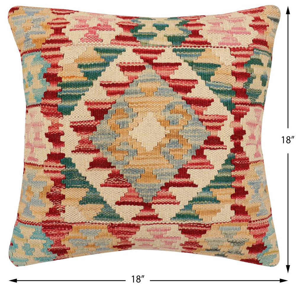 handmade Traditional Pillow Red Blue Hand-Woven SQUARE 100% WOOL Hand woven turkish pillow2 x 2