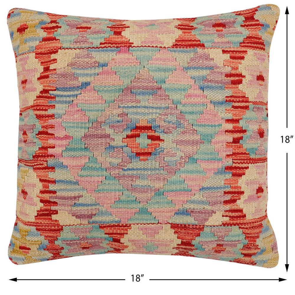 handmade Traditional Pillow Red Blue Hand-Woven SQUARE 100% WOOL Hand woven turkish pillow2 x 2