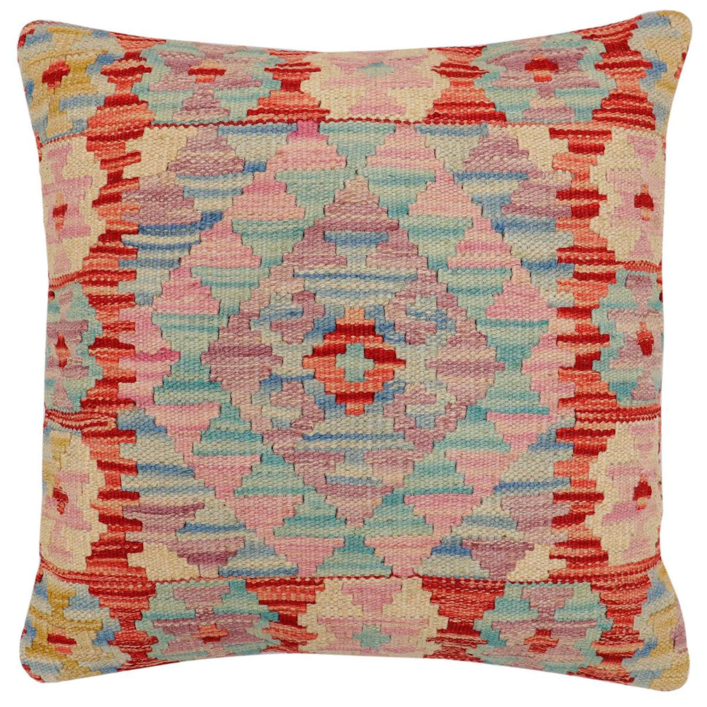 handmade Traditional Pillow Red Blue Hand-Woven SQUARE 100% WOOL Hand woven turkish pillow2 x 2