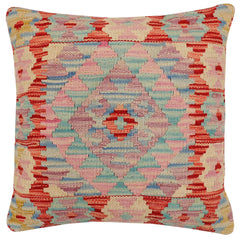 handmade Traditional Pillow Red Blue Hand-Woven SQUARE 100% WOOL Hand woven turkish pillow2 x 2