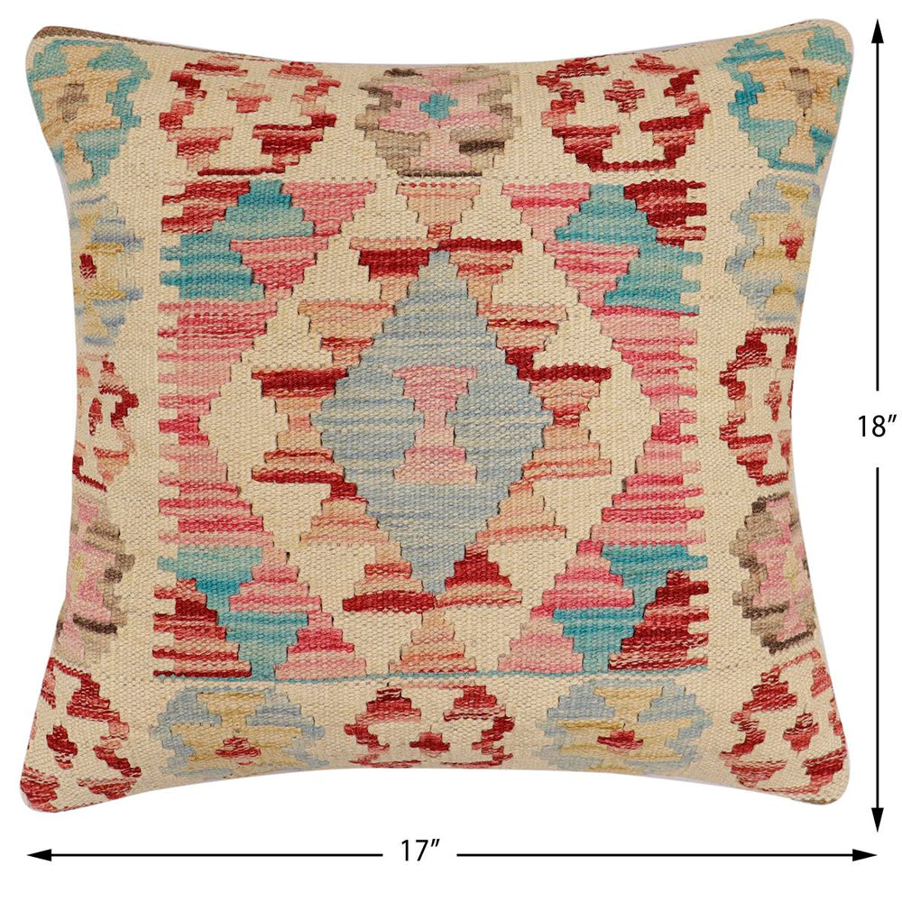 handmade Traditional Pillow Beige Red Hand-Woven SQUARE 100% WOOL  Hand woven turkish pillow  2 x 2