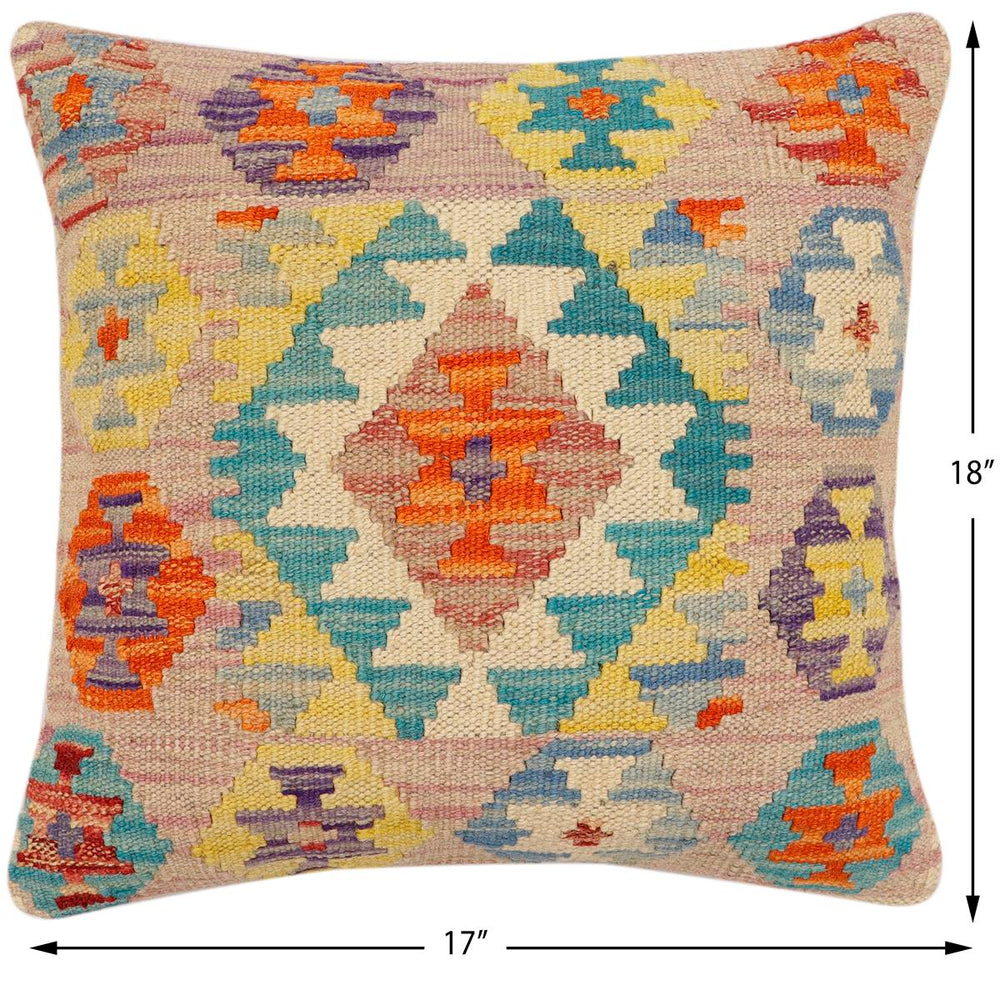 handmade Traditional Pillow Rust Blue Hand-Woven SQUARE 100% WOOL  Hand woven turkish pillow  2 x 2