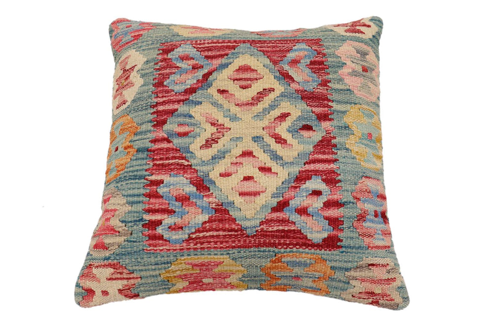 handmade Traditional Pillow Red Blue Hand-Woven SQUARE 100% WOOL Hand woven turkish pillow2 x 2
