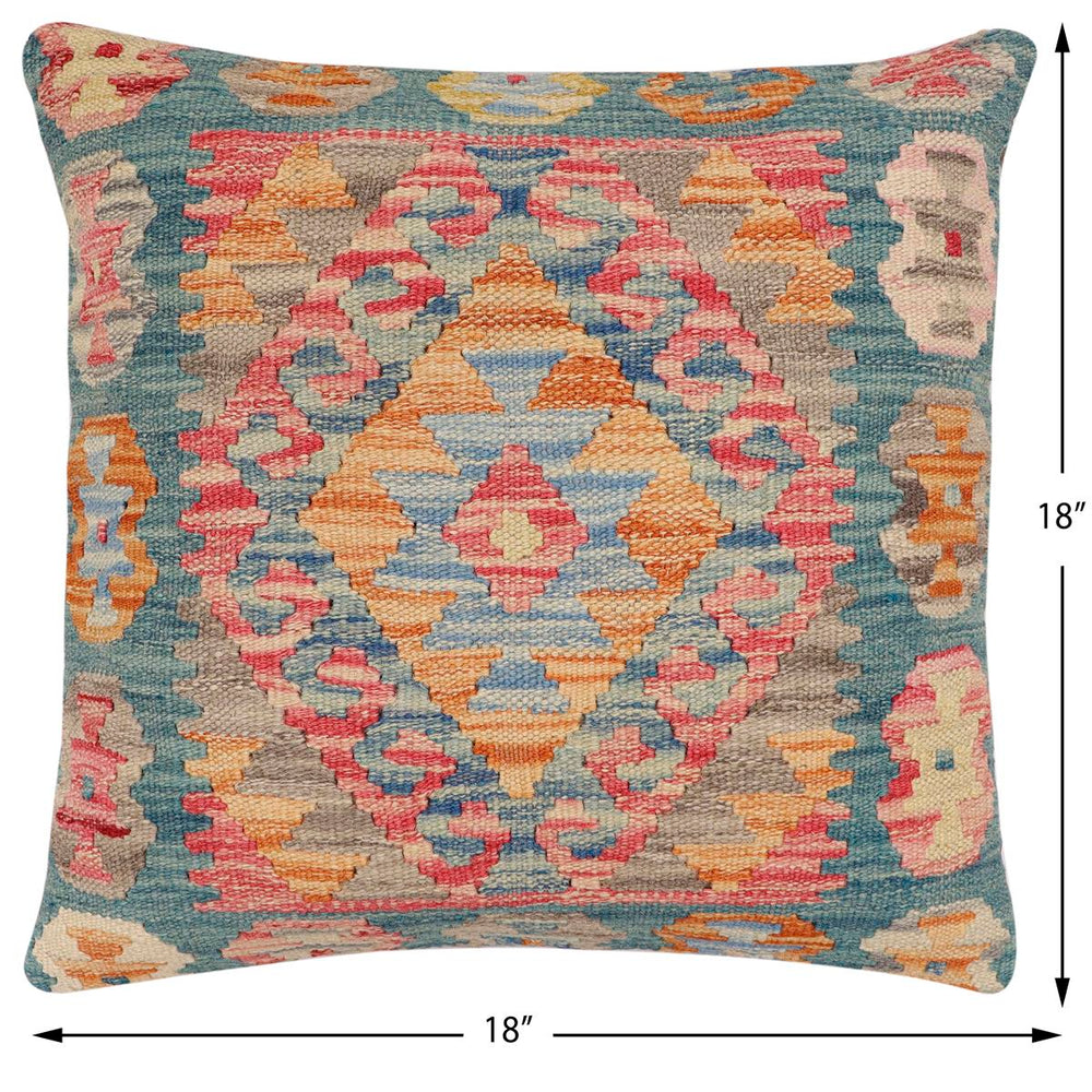 handmade Traditional Pillow Blue Red Hand-Woven SQUARE 100% WOOL Hand woven turkish pillow2 x 2