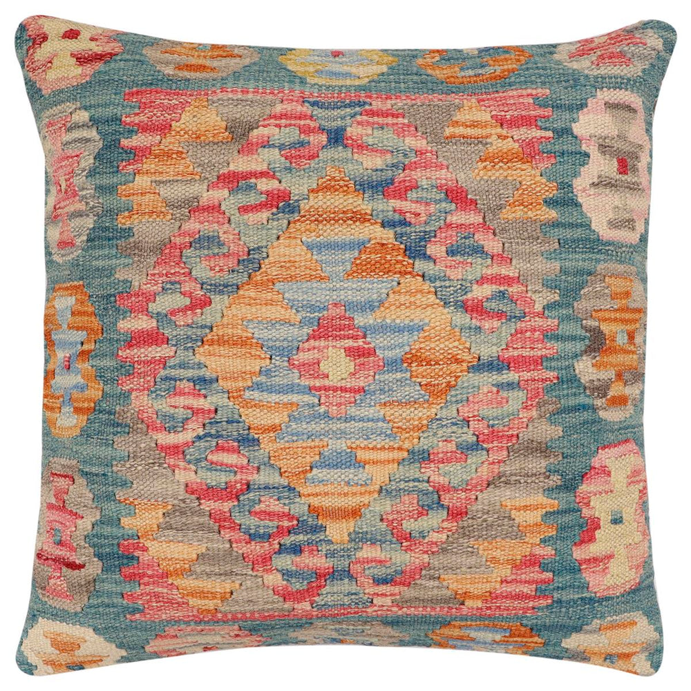 handmade Traditional Pillow Blue Red Hand-Woven SQUARE 100% WOOL Hand woven turkish pillow2 x 2