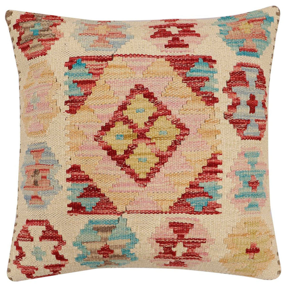 handmade Traditional Pillow Beige Red Hand-Woven SQUARE 100% WOOL Hand woven turkish pillow2 x 2