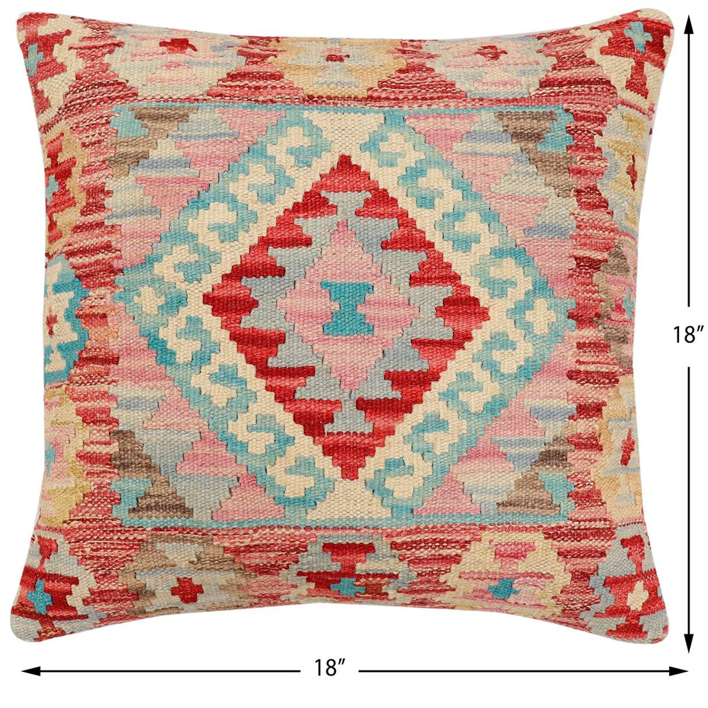 handmade Traditional Pillow Red Blue Hand-Woven SQUARE 100% WOOL Hand woven turkish pillow2 x 2
