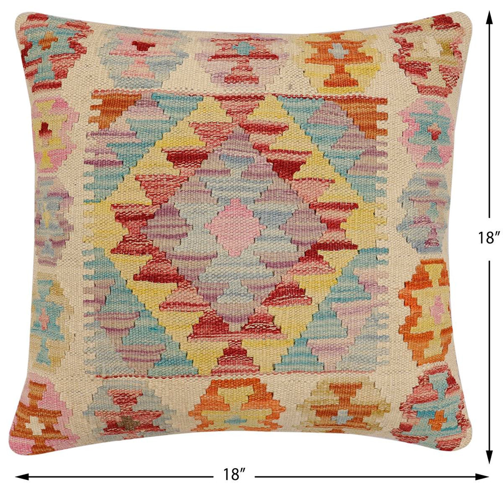 handmade Traditional Pillow Beige Red Hand-Woven SQUARE 100% WOOL Hand woven turkish pillow2 x 2