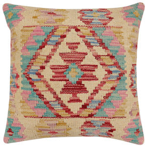 handmade Traditional Pillow Beige Red Hand-Woven SQUARE 100% WOOL Hand woven turkish pillow2 x 2
