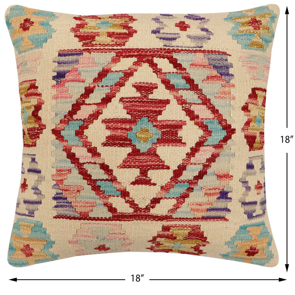 handmade Traditional Pillow Beige Red Hand-Woven SQUARE 100% WOOL Hand woven turkish pillow2 x 2