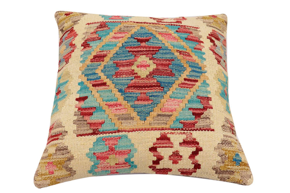handmade Traditional Pillow Beige Red Hand-Woven SQUARE 100% WOOL  Hand woven turkish pillow  2 x 2