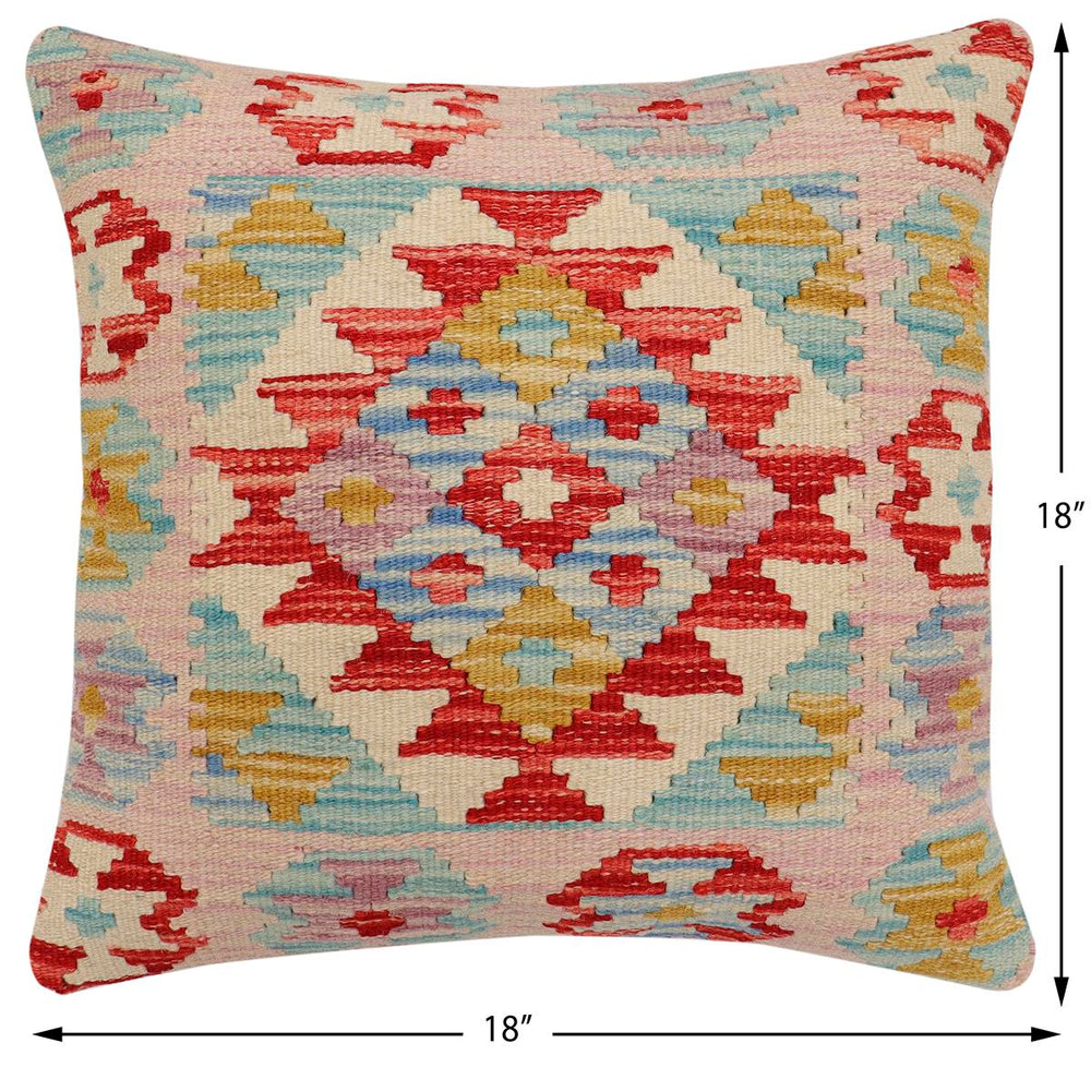 handmade Traditional Pillow Red Blue Hand-Woven SQUARE 100% WOOL Hand woven turkish pillow2 x 2