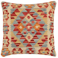 handmade Traditional Pillow Red Blue Hand-Woven SQUARE 100% WOOL Hand woven turkish pillow2 x 2