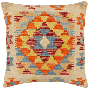 handmade Traditional Pillow Beige Rust Hand-Woven SQUARE 100% WOOL Hand woven turkish pillow2 x 2
