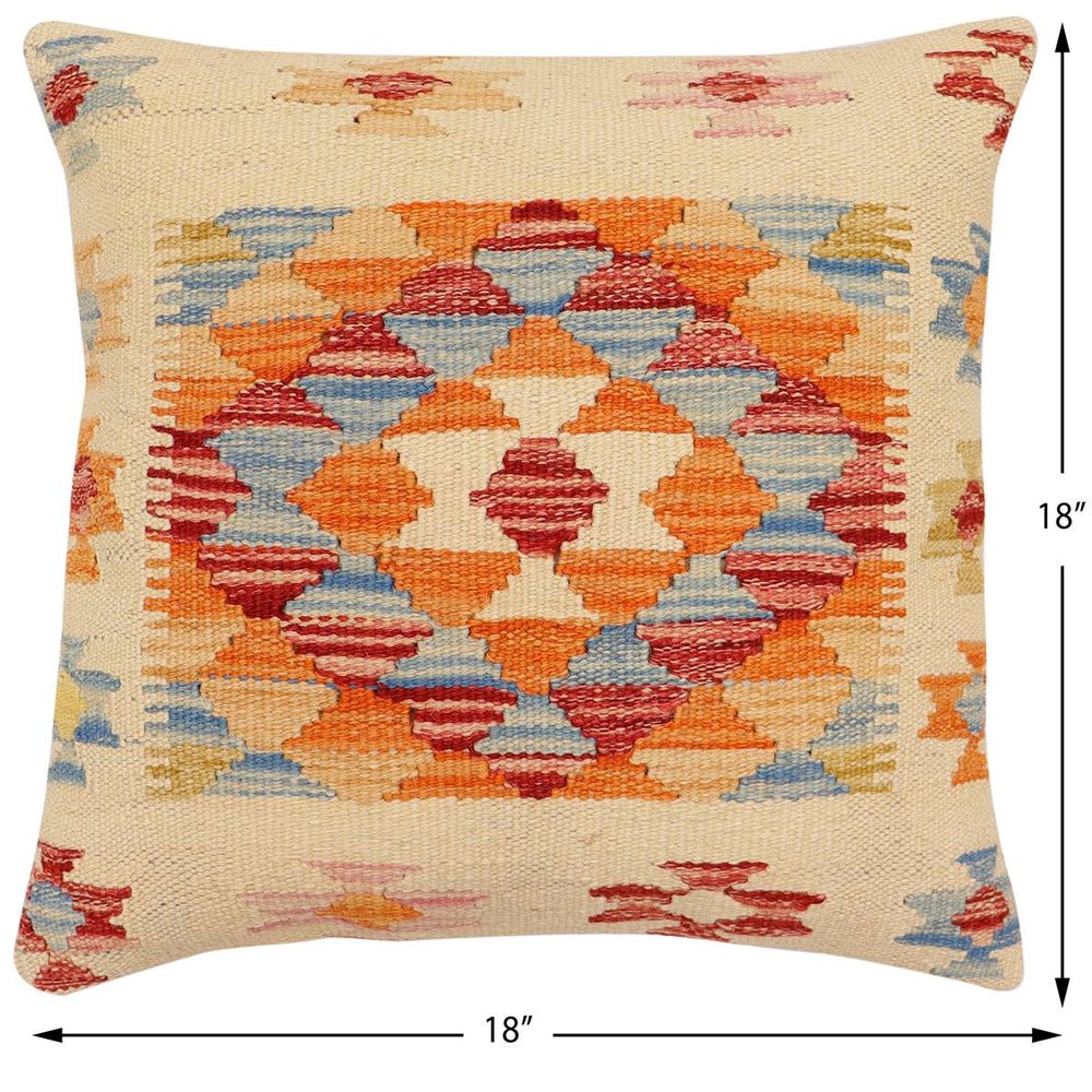 handmade Traditional Pillow Beige Rust Hand-Woven SQUARE 100% WOOL Hand woven turkish pillow2 x 2