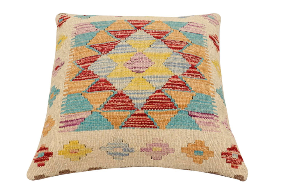 handmade Traditional Pillow Beige Rust Hand-Woven SQUARE 100% WOOL Hand woven turkish pillow2 x 2