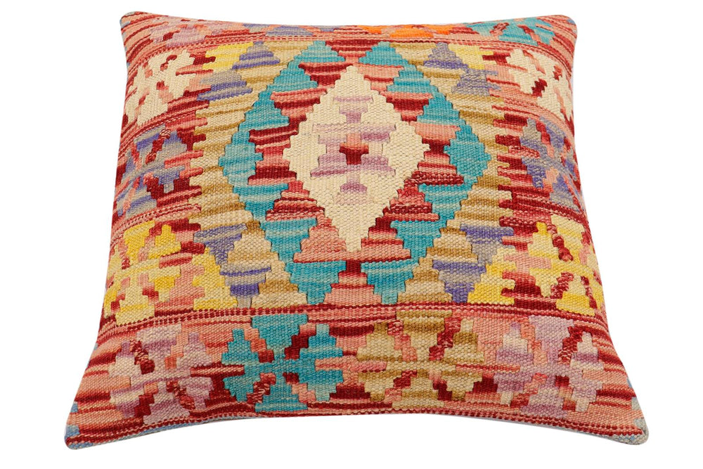 handmade Traditional Pillow Red Blue Hand-Woven SQUARE 100% WOOL  Hand woven turkish pillow  2 x 2