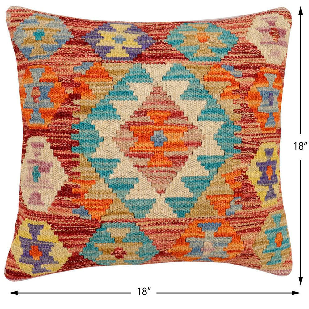 handmade Traditional Pillow Red Blue Hand-Woven SQUARE 100% WOOL Hand woven turkish pillow2 x 2