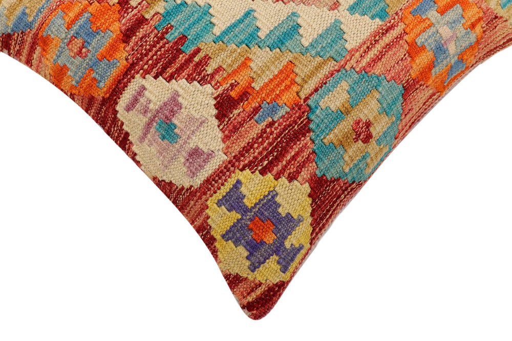 handmade Traditional Pillow Red Blue Hand-Woven SQUARE 100% WOOL Hand woven turkish pillow2 x 2