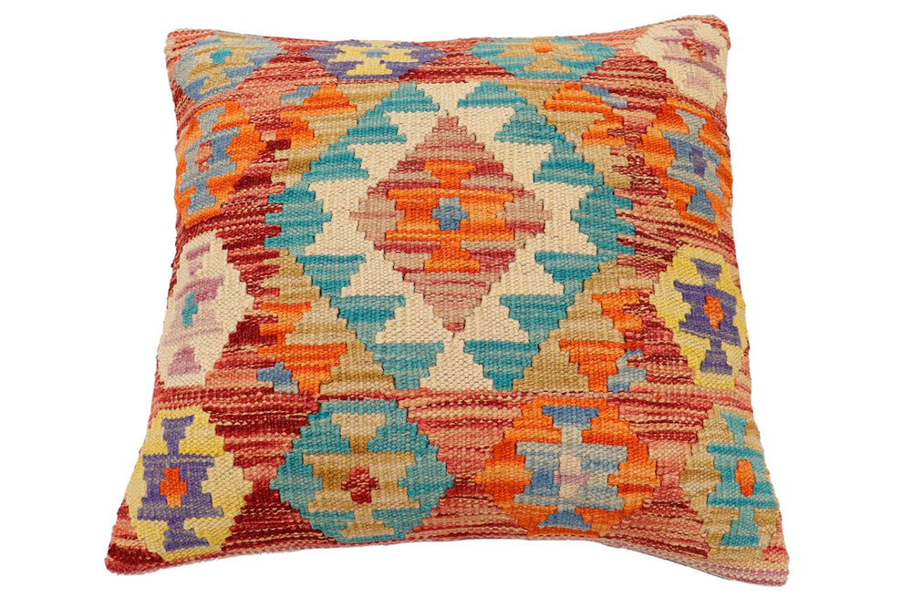 handmade Traditional Pillow Red Blue Hand-Woven SQUARE 100% WOOL Hand woven turkish pillow2 x 2