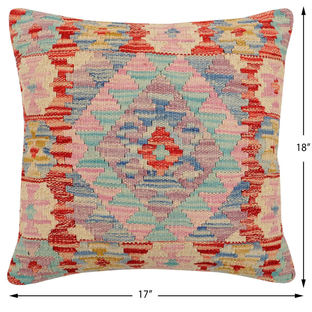 handmade Traditional Pillow Red Blue Hand-Woven SQUARE 100% WOOL  Hand woven turkish pillow  2 x 2