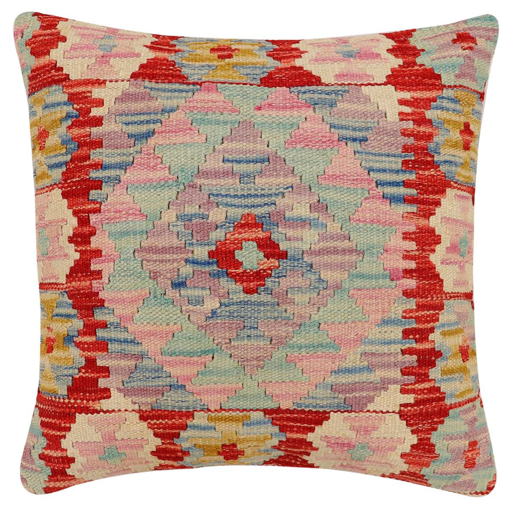 handmade Traditional Pillow Red Blue Hand-Woven SQUARE 100% WOOL Hand woven turkish pillow2 x 2