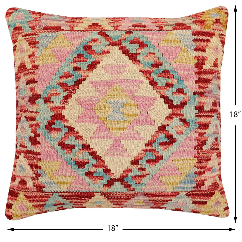 handmade Traditional Pillow Red Blue Hand-Woven SQUARE 100% WOOL Hand woven turkish pillow2 x 2