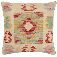 handmade Traditional Pillow Beige Red Hand-Woven SQUARE 100% WOOL Hand woven turkish pillow2 x 2