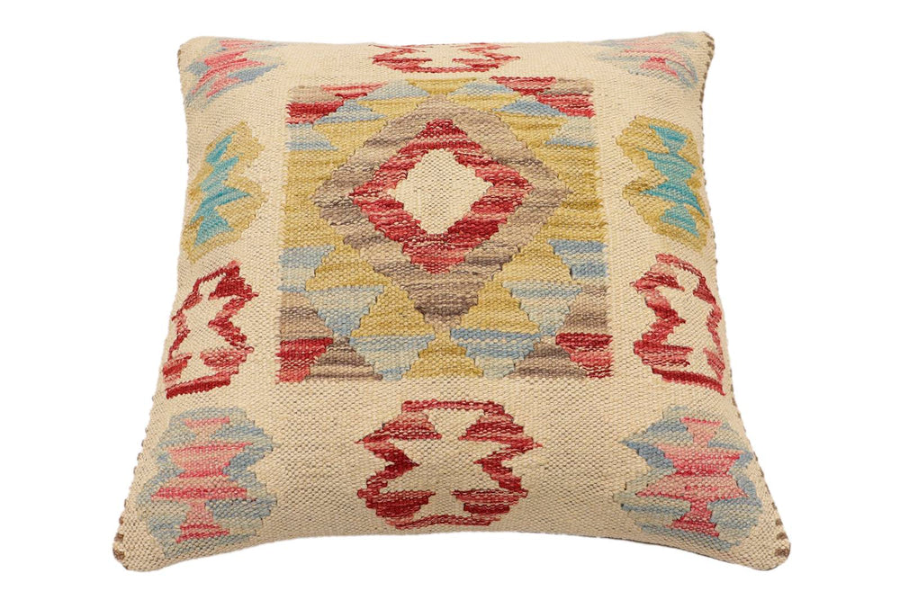 handmade Traditional Pillow Beige Red Hand-Woven SQUARE 100% WOOL Hand woven turkish pillow2 x 2