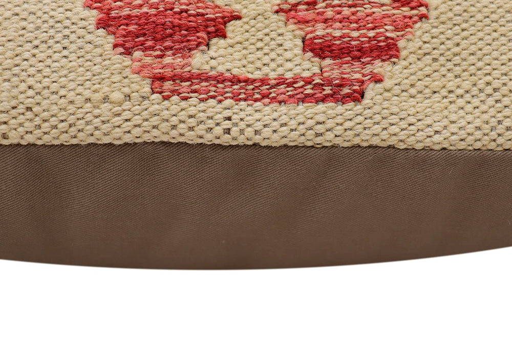 handmade Traditional Pillow Beige Red Hand-Woven SQUARE 100% WOOL Hand woven turkish pillow2 x 2