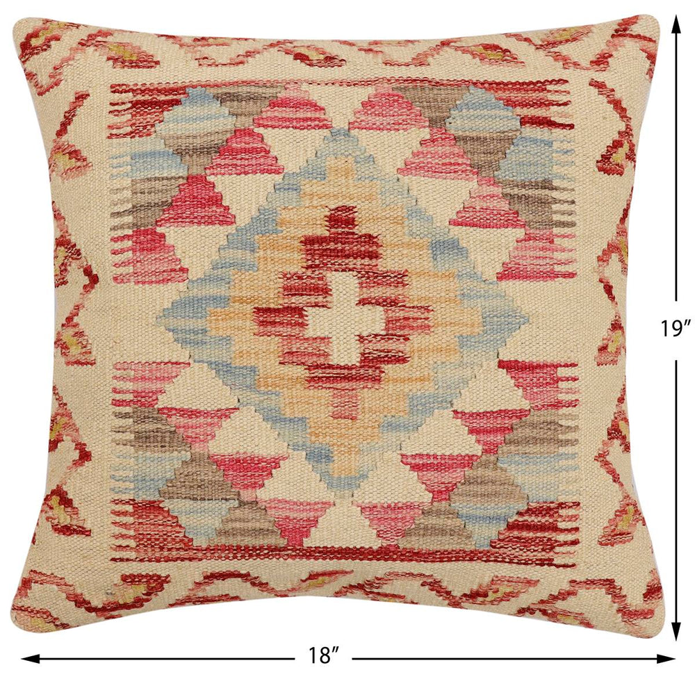 handmade Traditional Pillow Beige Red Hand-Woven SQUARE 100% WOOL  Hand woven turkish pillow  2 x 2