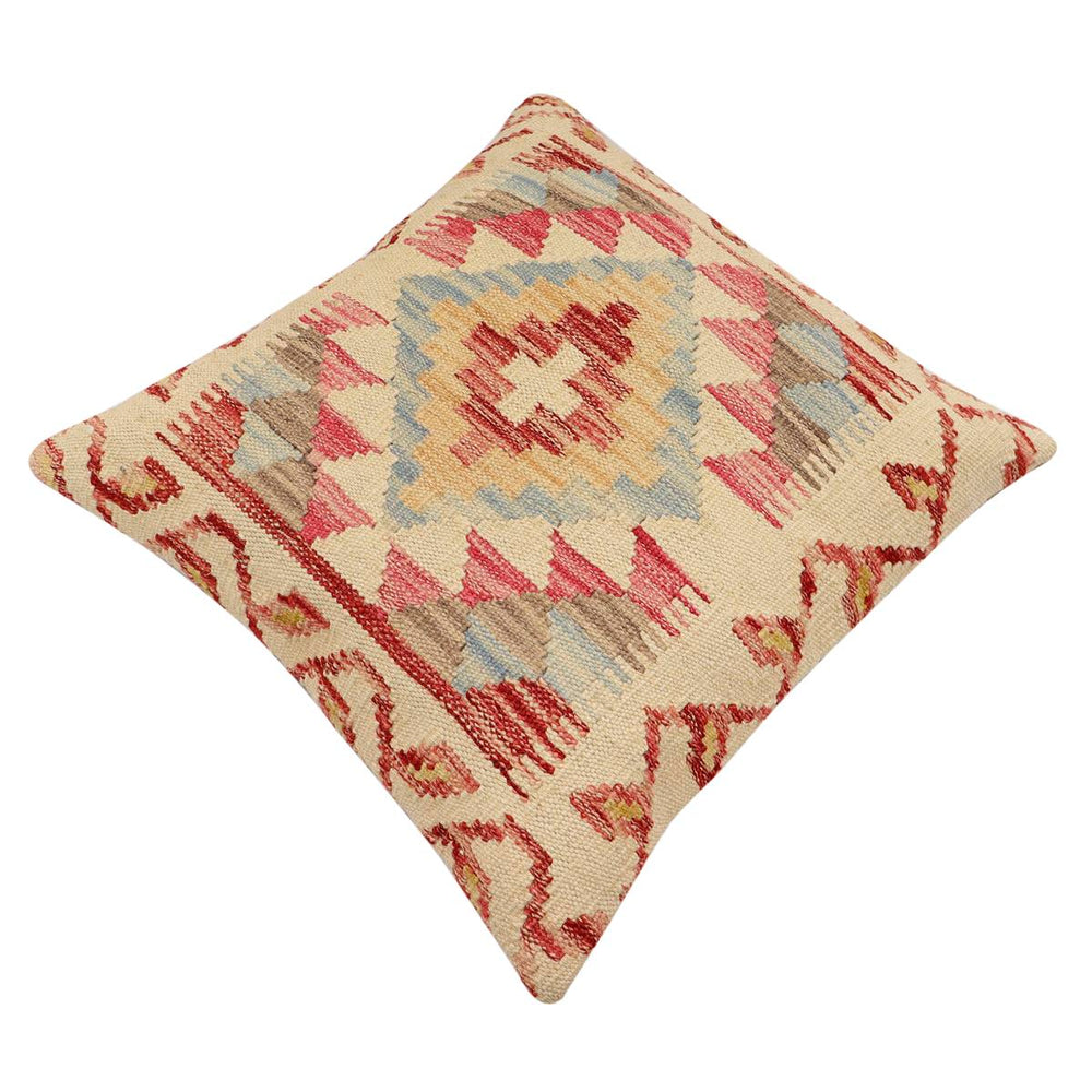 handmade Traditional Pillow Beige Red Hand-Woven SQUARE 100% WOOL  Hand woven turkish pillow  2 x 2
