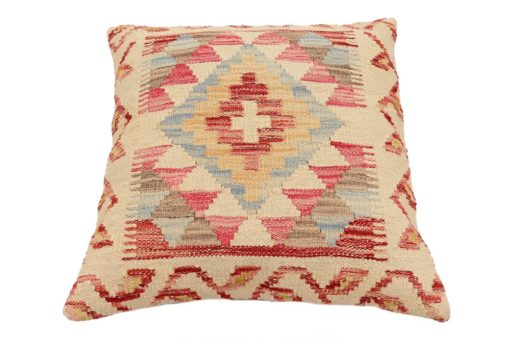 handmade Traditional Pillow Beige Red Hand-Woven SQUARE 100% WOOL  Hand woven turkish pillow  2 x 2