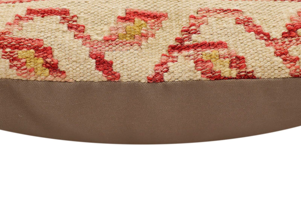 handmade Traditional Pillow Beige Red Hand-Woven SQUARE 100% WOOL  Hand woven turkish pillow  2 x 2