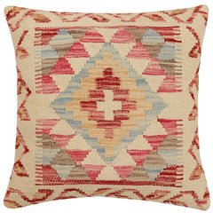 handmade Traditional Pillow Beige Red Hand-Woven SQUARE 100% WOOL  Hand woven turkish pillow  2 x 2