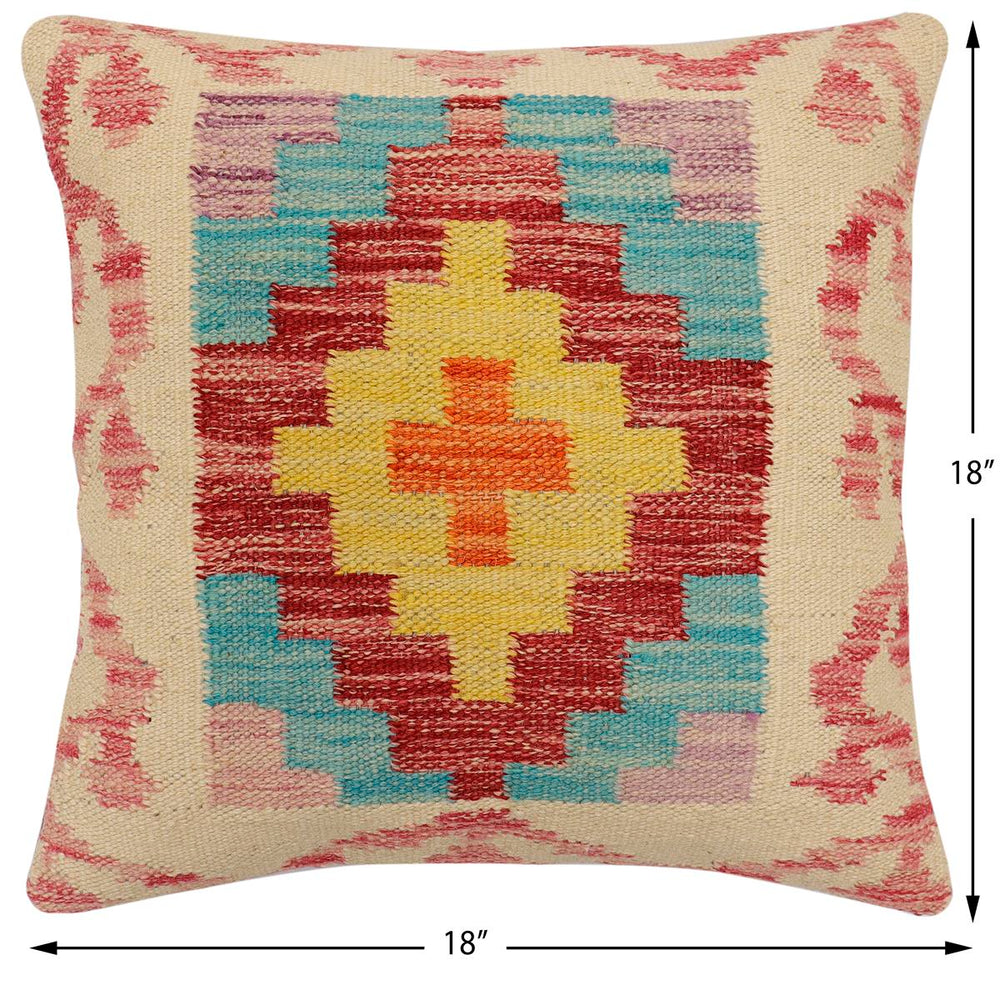 handmade Traditional Pillow Beige Red Hand-Woven SQUARE 100% WOOL Hand woven turkish pillow2 x 2