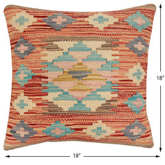 handmade Traditional Pillow Rust Blue Hand-Woven SQUARE 100% WOOL Hand woven turkish pillow2 x 2