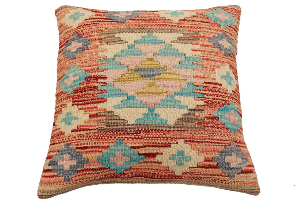 handmade Traditional Pillow Rust Blue Hand-Woven SQUARE 100% WOOL Hand woven turkish pillow2 x 2